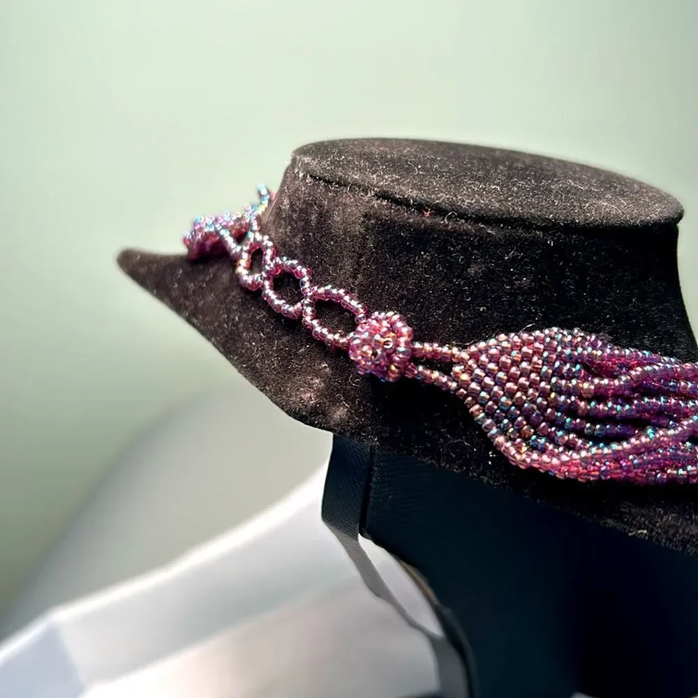 Iridescent purple seed bead 12-strand choker - handmade statement piece